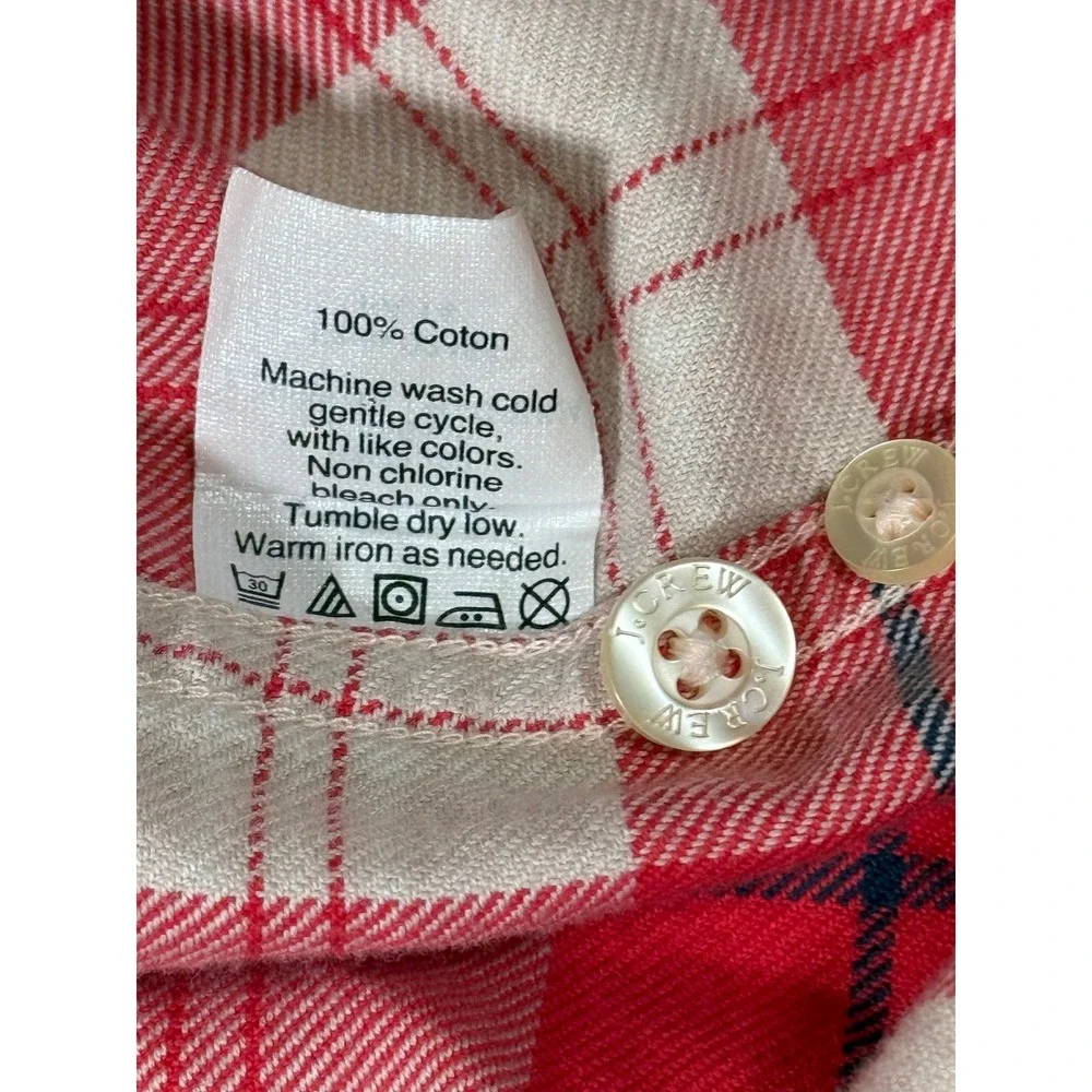 J.Crew Mens XL Red White Plaid Flannel Cotton Button Down Shirt Style 02454 FA14